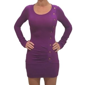 Purple Violet Long Sleeve Gold Button Mini Dress Small